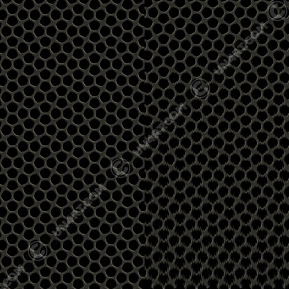 un4rt - the image is splittes vertical. both sides show the same repeating pattern, but a wind-effect is added on the right side. the pattern shows a grid with pentagonal cut-outs. the background is black, the grid is grey with decent white shadows.
