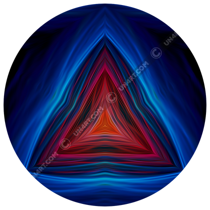 un4rt - the image shows a triangle pointing up. the background is back. the triangle is made of thin curvy lines, blue lines create the frame of the triangle, red lines create the inner triangle. detailed brush strokes are visible, in the style of an oil painting.