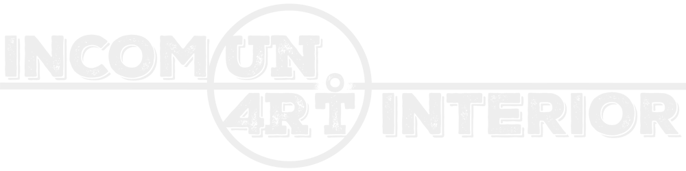 Graphic logo with the word mark UN4RT in light, coarse block letters, integrated into an elongated design with a horizontal line and a round element in the centre; the circle is divided horizontally, with UN at the top and 4RT at the bottom; a small circle above the T forms a stylised person together with the letter; to the left and right of the central circle element is additional text that extends the word mark [INCOMUN 4RT INTERIOR]; transparent background.