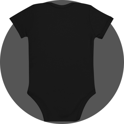 un4rt - the images shows the backside of a black certified organic cotton baby bodysuit.