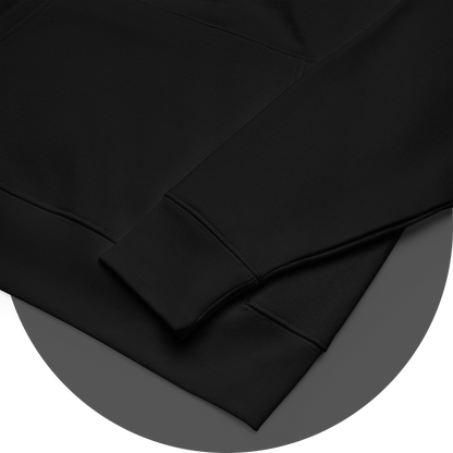 un4rt - the image shows details of a black cotton hoodie.