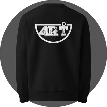 un4rt - the image shows the back of a black organic cotton sweatshirt with a big white print of the lower part of the "UN4RT"-logo.