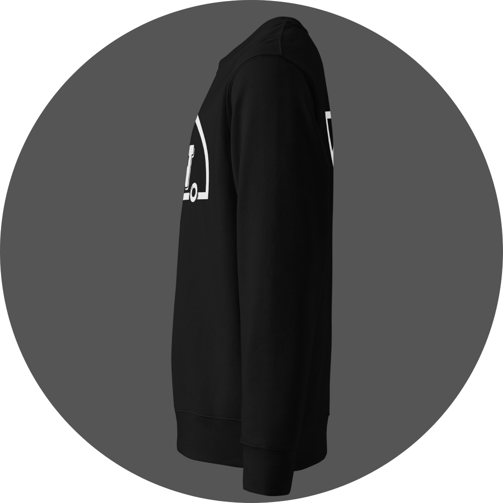 un4rt - the image shows the left side of a black organic cotton sweatshirt with parts of white prints on the front and the back.