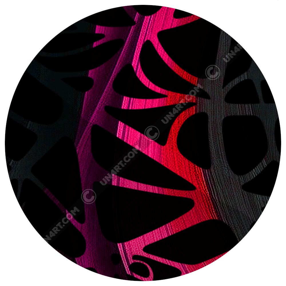 UN4RT WEBWAVES design close-up, organic web-like pattern with neon pink-red gradient on black, textured fabric surface visible.